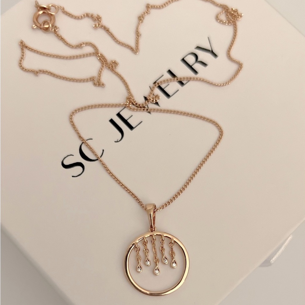 Circle Dangle Real Zircon Drop Necklace 18k Gold Plated